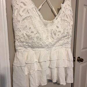 Chelsea & Violet White Lace Ruffle Blouse